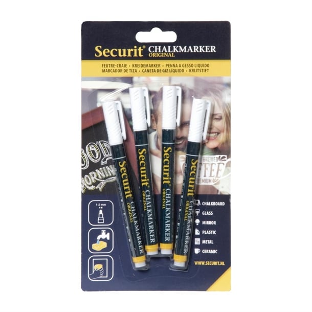 Securit 2mm Liquid Chalk Pens White (4 Pack) gj551