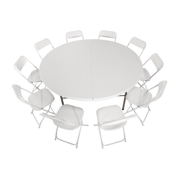 Bolero Round PE Centre Folding Table White 6ft hc270
