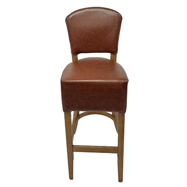 Hanoi Bar Chair In Weathered Oak with Bison Espresso Vinyl Seatpad hp782