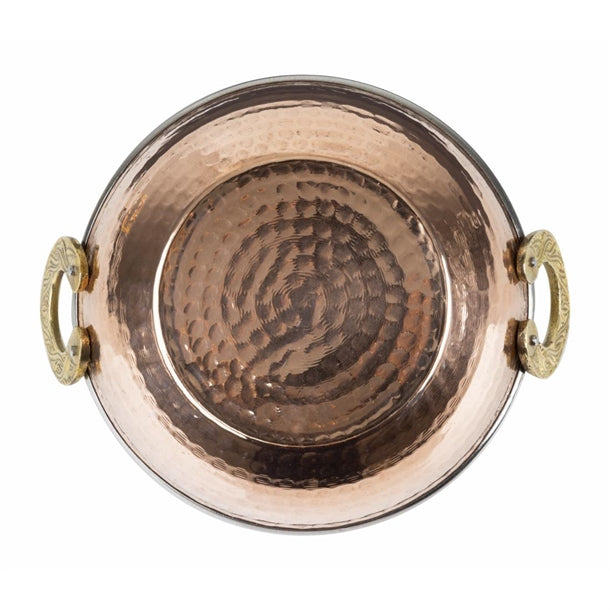 Olympia Copper Kadai Dish Stainless Steel Brass Handles 660ml hy129