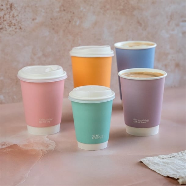 Vegware Feel Good Double Wall Hot Cups Pastel 8oz (500 Pack) jb817