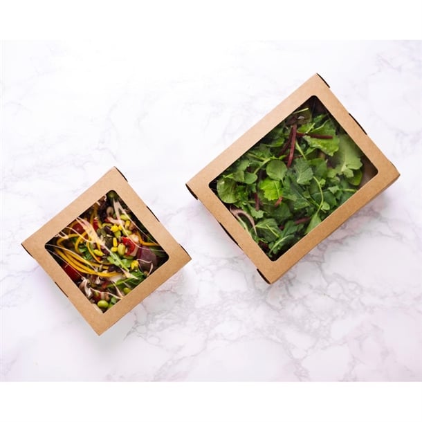 Vegware Salad Boxes with Window Kraft Medium 650ml (300 Pack) jk364
