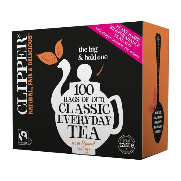 Clipper Fairtrade Classic Everyday Black String and Tag Teabags (100 Pack) ka500