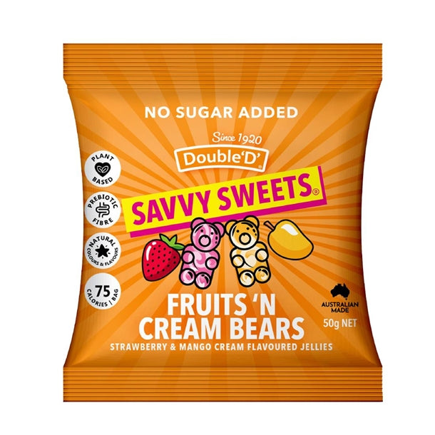 Savvy Sweets Fruits & Cream Bears 50g (12 Pack) ka613