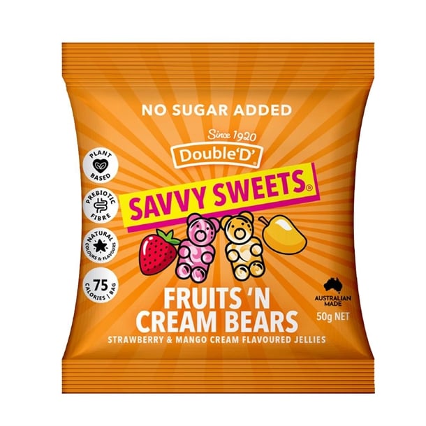 Savvy Sweets Fruits & Cream Bears 50g (12 Pack) ka613