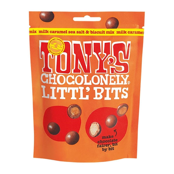 Tony's Chocolonely Littl' Bits Milk Caramel Sea Salt Biscuit Mix 100g (8 Pack) ka617