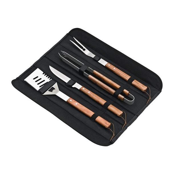 Deglon Sabatier Prep Like A Pro 4-Piece BBQ Utensil Set With Whites Denim-Blue Apron sa636