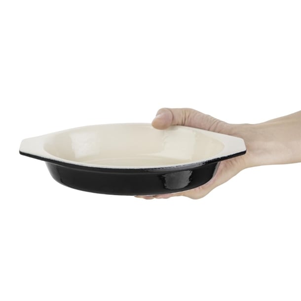 Vogue Cast Iron Oval Gratin Dish Black 650ml u563