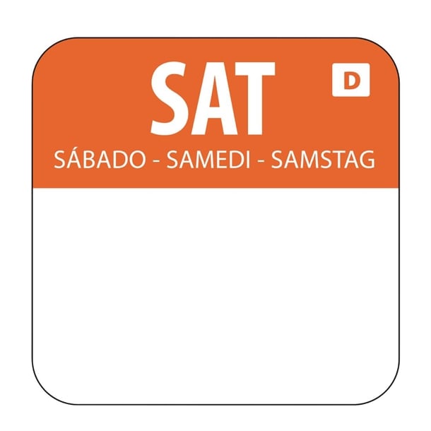 Hygiplas Dissolvable Food Rotation Labels Saturday (1000 Pack) u782