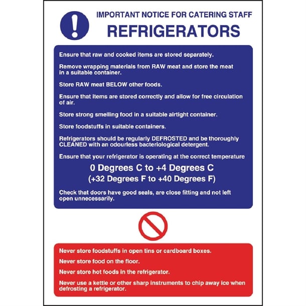 Vogue Refrigerator Guidelines Sign w196