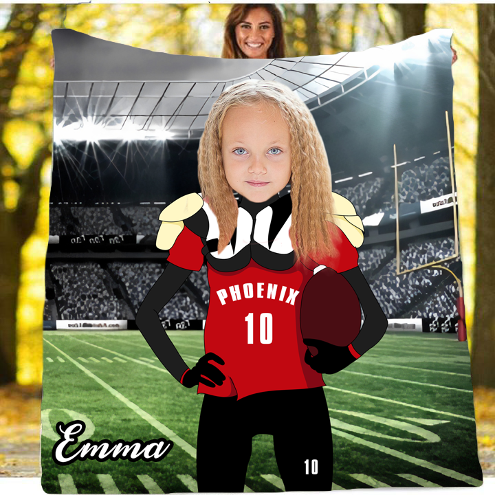 Personalised American Footballer Girl Blanket - USTAD HOME