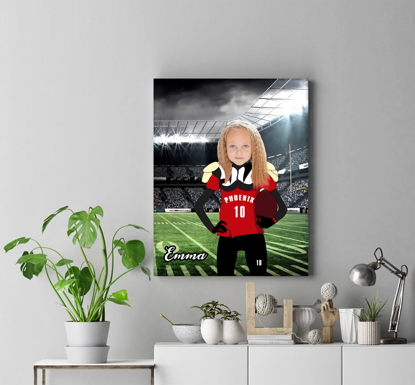 Personalised American Footballer Girl Canvas Print - USTAD HOME