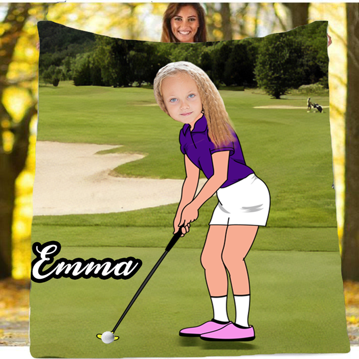 Personalised Golf Player Girl Blanket - USTAD HOME