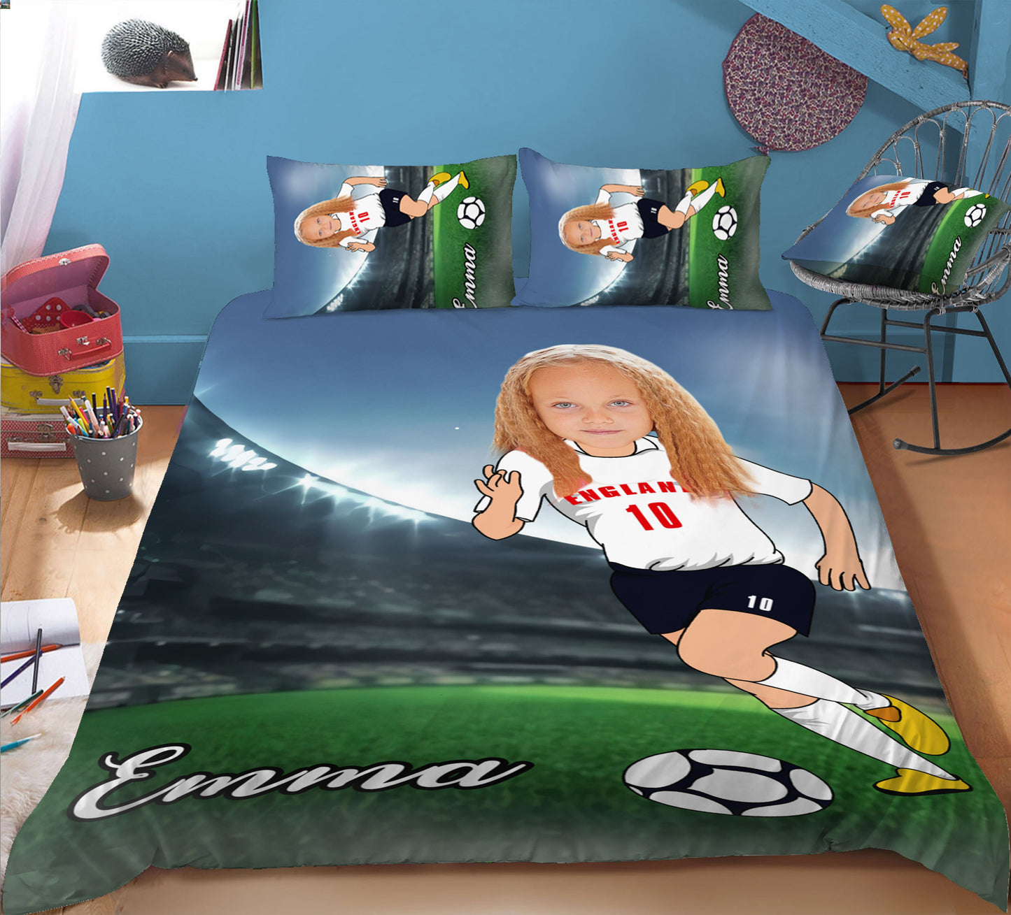 Girl Personalised Football Player 3-Piece Bedding Set - USTAD HOME