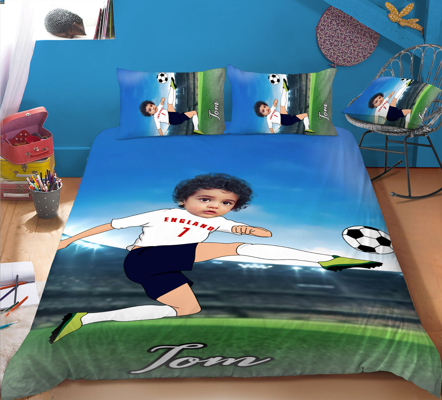 Boy Personalised Football Player 3-Piece Bedding Set - USTAD HOME