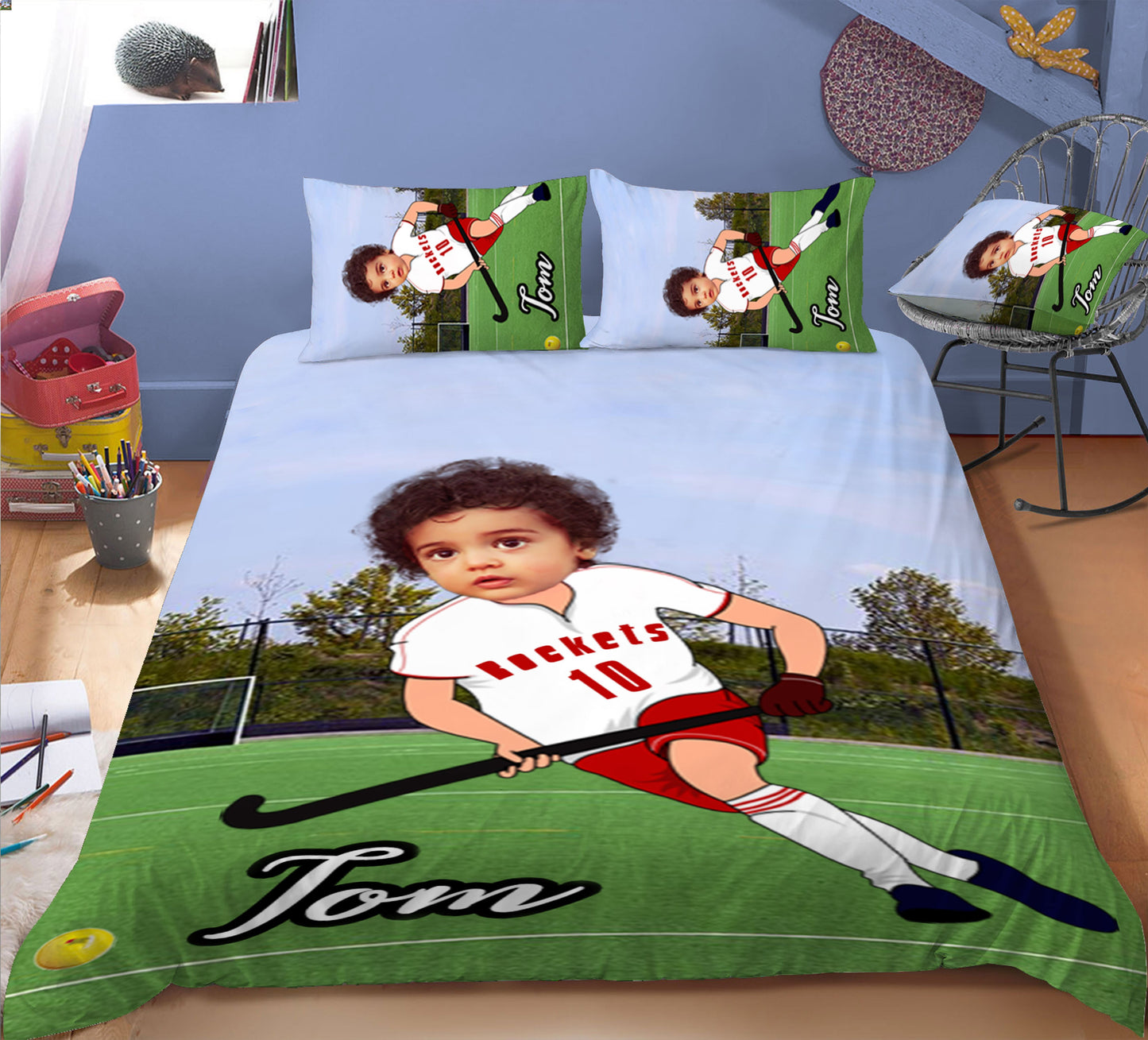 Boy Personalised Hockey Player 3-Piece Bedding Set - USTAD HOME