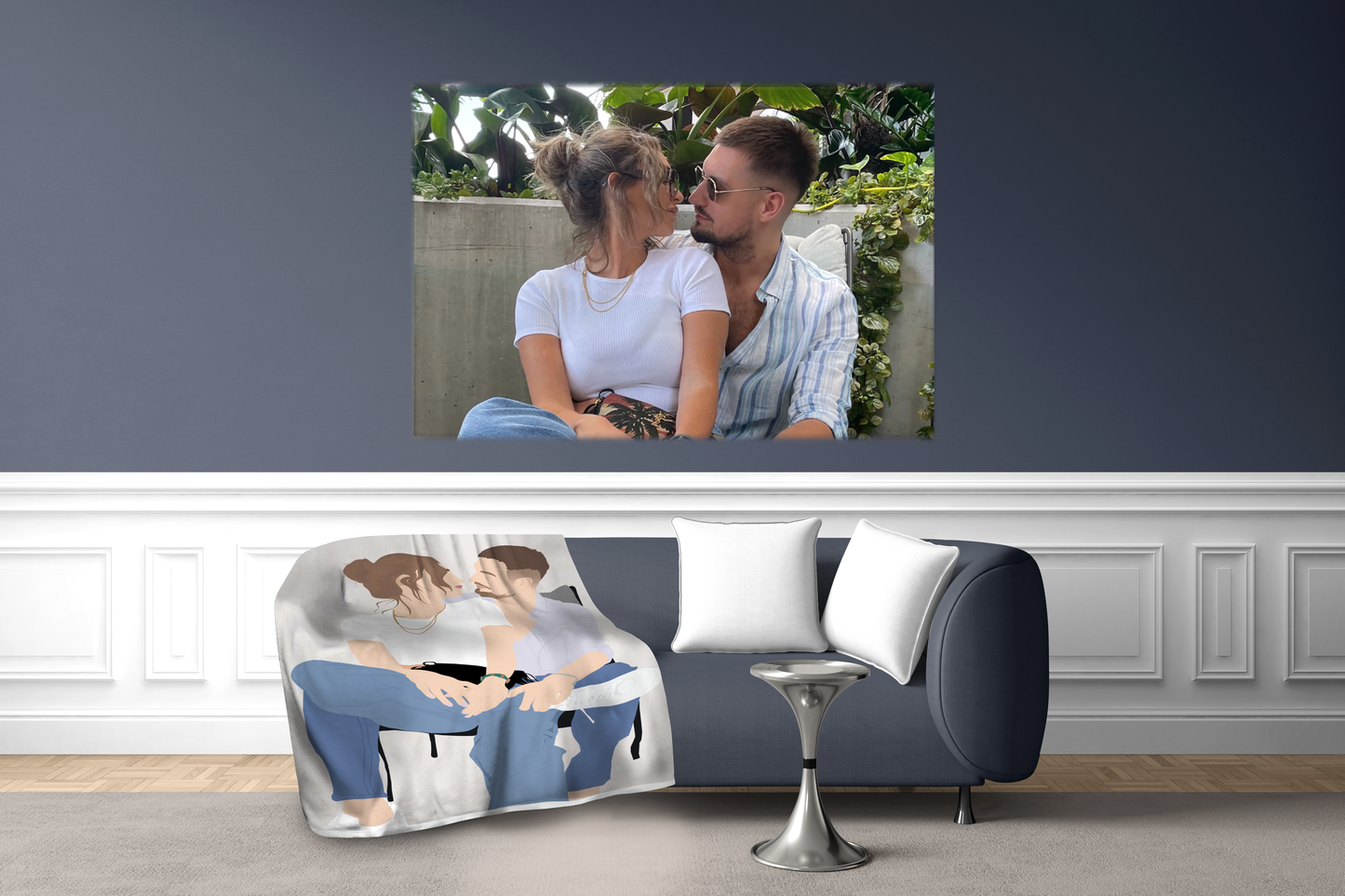 Personalized Faceless Illustration Multi Photo Design Baby Couple Family Blankets - USTAD HOME