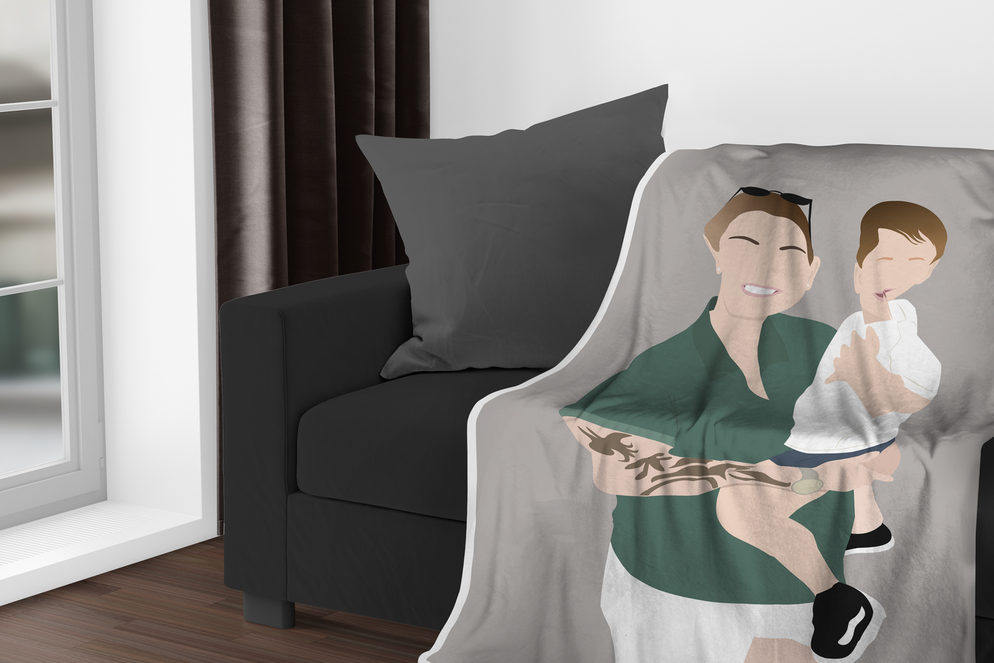 Personalized Faceless Illustration Multi Photo Design Baby Couple Family Blankets - USTAD HOME