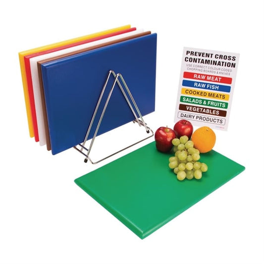 Hygiplas High Density 6-Piece Chopping Board Set with Rack 455x305x24mm s239