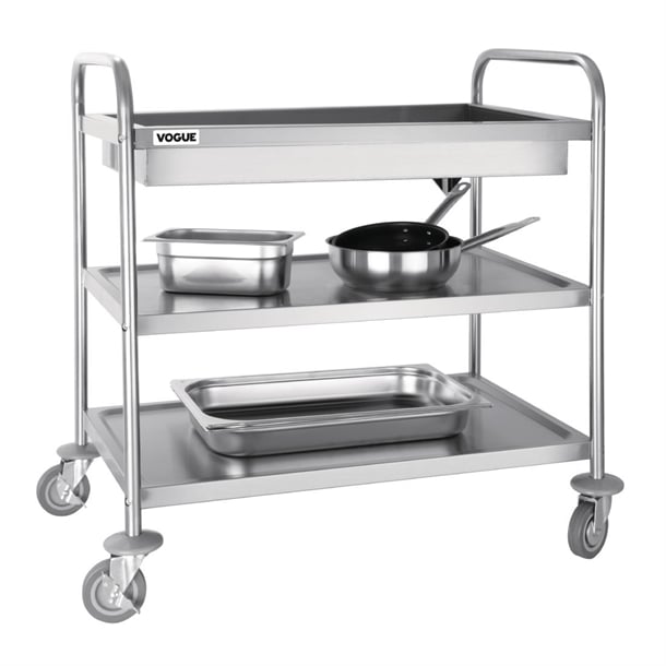 Vogue Stainless Steel 3 Tier Deep Tray Clearing Trolley cc365