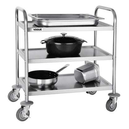 Vogue Stainless Steel 3 Tier Clearing Trolley Small f993