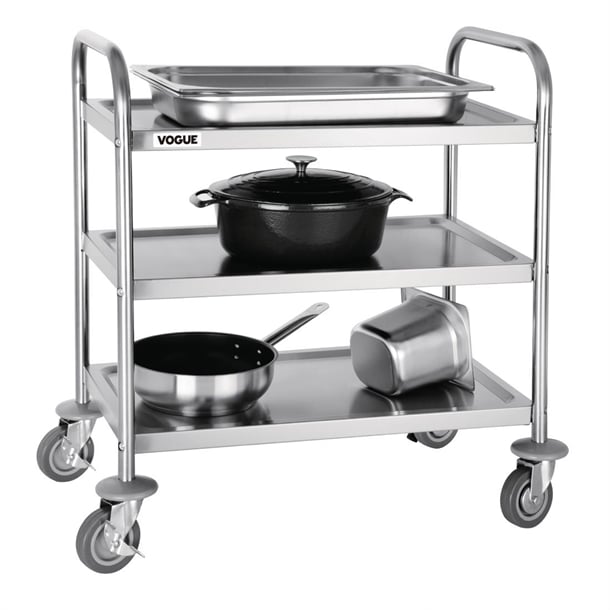 Vogue Stainless Steel 3 Tier Clearing Trolley Small f993