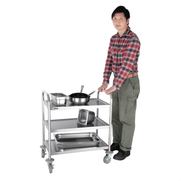 Vogue Stainless Steel 3 Tier Clearing Trolley Small f993
