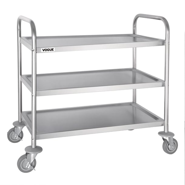 Vogue Stainless Steel 3 Tier Clearing Trolley Medium f994