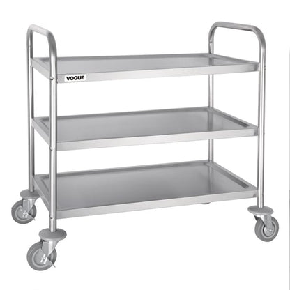 Vogue Stainless Steel 3 Tier Clearing Trolley Medium f994