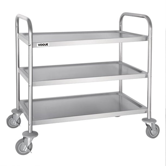 Vogue Stainless Steel 3 Tier Clearing Trolley Medium f994