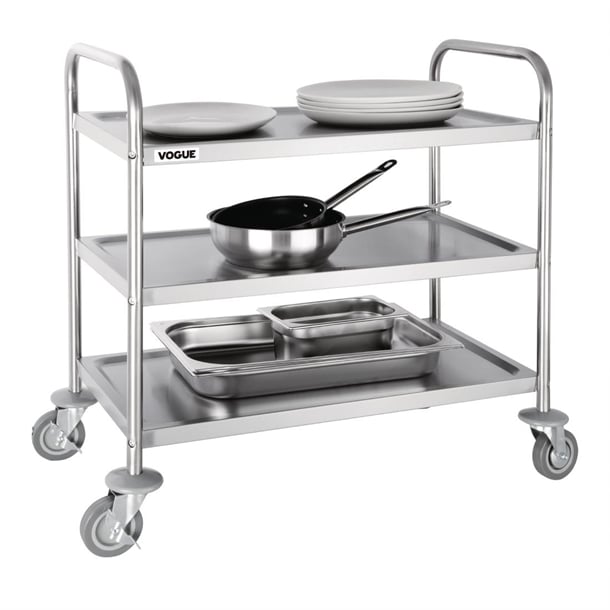 Vogue Stainless Steel 3 Tier Clearing Trolley Medium f994