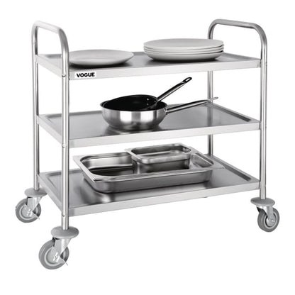 Vogue Stainless Steel 3 Tier Clearing Trolley Medium f994