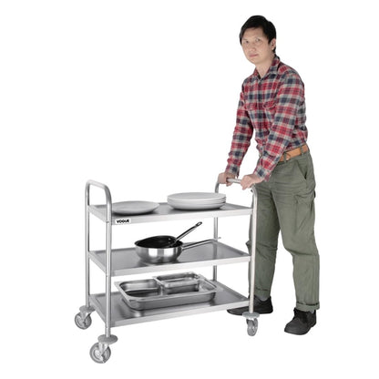 Vogue Stainless Steel 3 Tier Clearing Trolley Medium f994