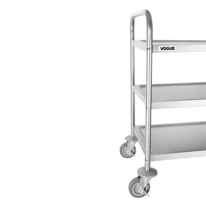 Vogue Stainless Steel 3 Tier Clearing Trolley Medium f994