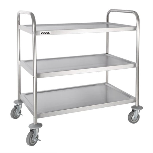 Vogue Stainless Steel 3 Tier Clearing Trolley Large f995
