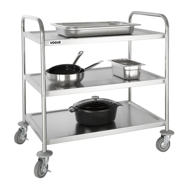 Vogue Stainless Steel 3 Tier Clearing Trolley Large f995