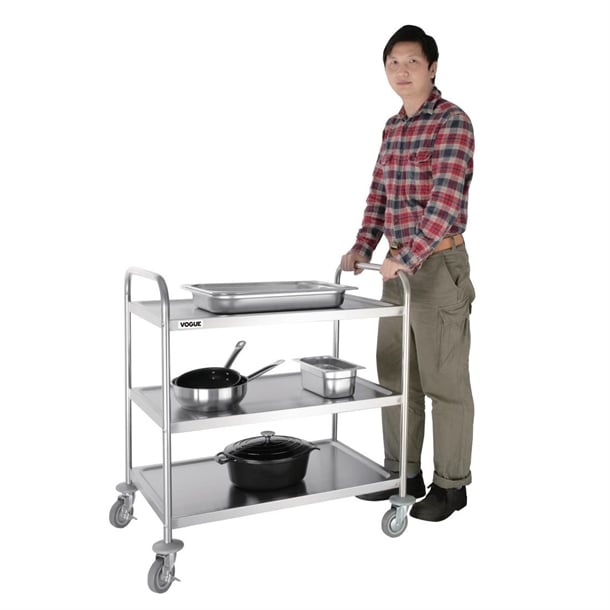 Vogue Stainless Steel 3 Tier Clearing Trolley Large f995