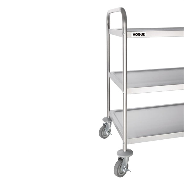 Vogue Stainless Steel 3 Tier Clearing Trolley Large f995