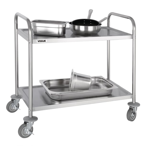 Vogue Stainless Steel 2 Tier Clearing Trolley Medium f997