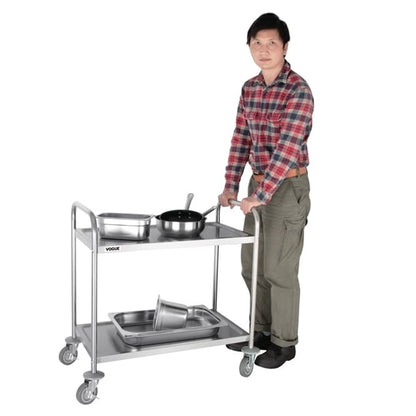 Vogue Stainless Steel 2 Tier Clearing Trolley Medium f997