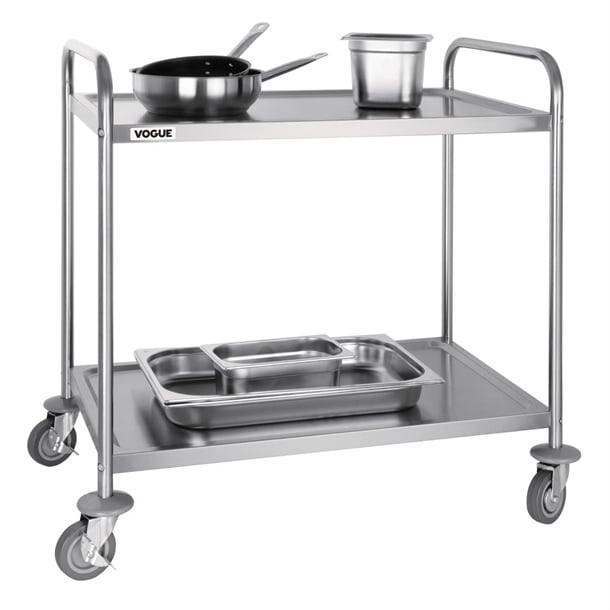 Vogue Stainless Steel 2 Tier Clearing Trolley Large f998