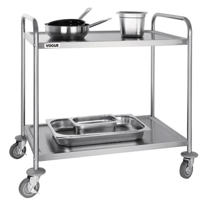 Vogue Stainless Steel 2 Tier Clearing Trolley Large f998