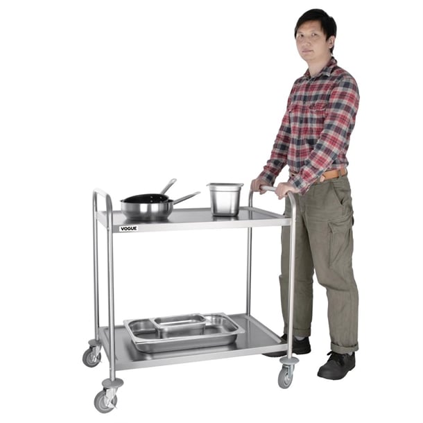 Vogue Stainless Steel 2 Tier Clearing Trolley Large f998