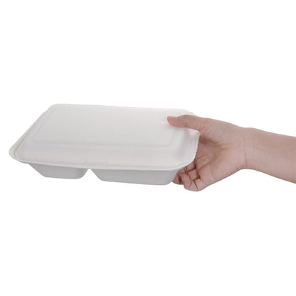 Fiesta Compostable Bagasse Hinged 2-Compartment Food Containers 253mm (200 Pack) fc524