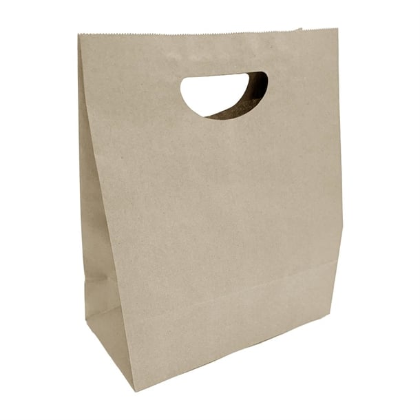 Fiesta Recyclable D Cut Handle Brown Paper Bags Large (250 Pack) hy768