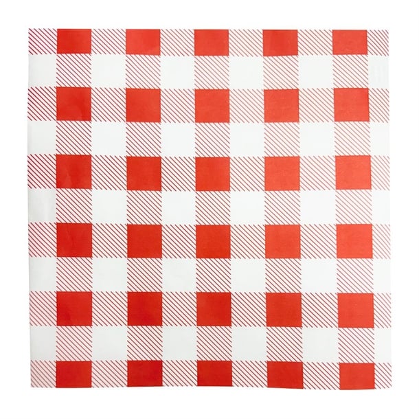 Fiesta Compostable Red Gingham Greaseproof Sheets 250x250mm (200 Pack) hy780