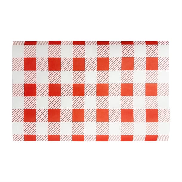 Fiesta Compostable Red Gingham Greaseproof Sheets 310x190mm (200 Pack) hy781