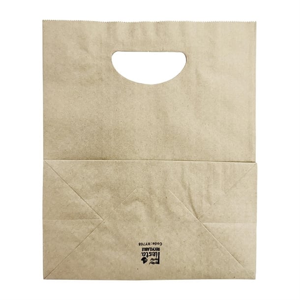Fiesta Recyclable D Cut Handle Brown Paper Bags Large (250 Pack) hy768