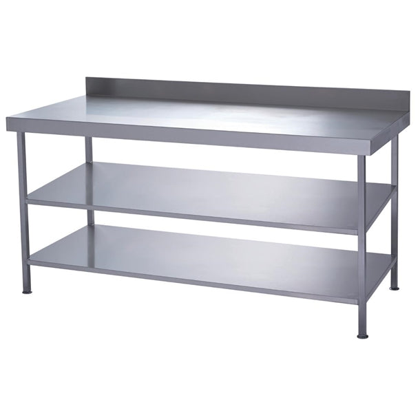 Parry Fully Welded Stainless Steel Wall Table 2 Undershelves 600(D)mm p_dc604