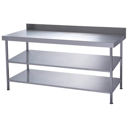 Parry Fully Welded Stainless Steel Wall Table 2 Undershelves 600(D)mm p_dc604